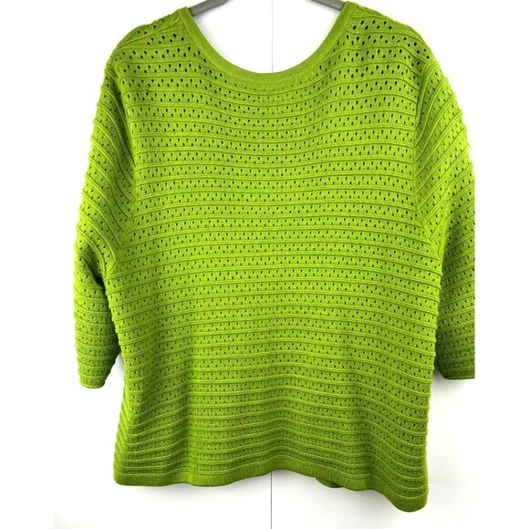 Chico's Cardigan 2 US Large 3/4 Sleeve Lime Green Open Crochet Hook Eye Sweater - Picture 5 of 6
